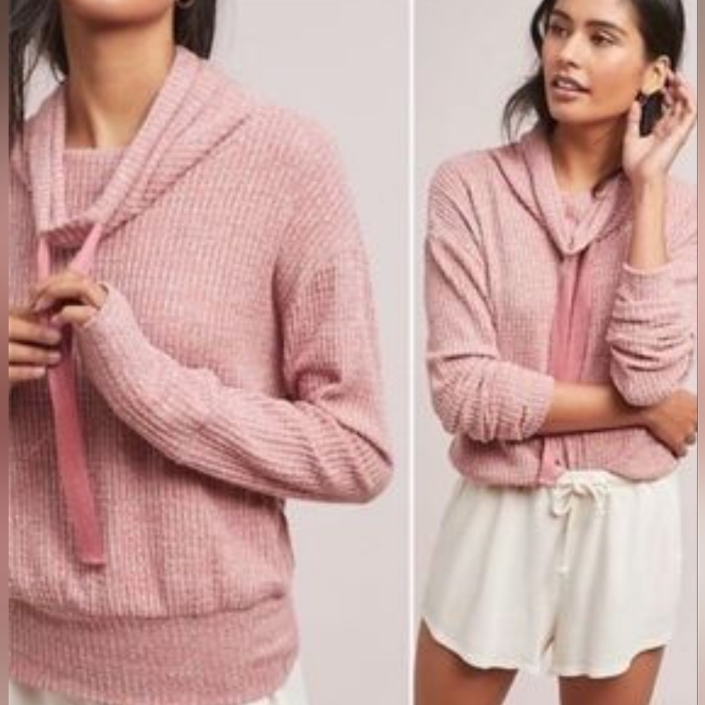 Saturday Sunday by Anthropologie pink waffle knit sweater size XS